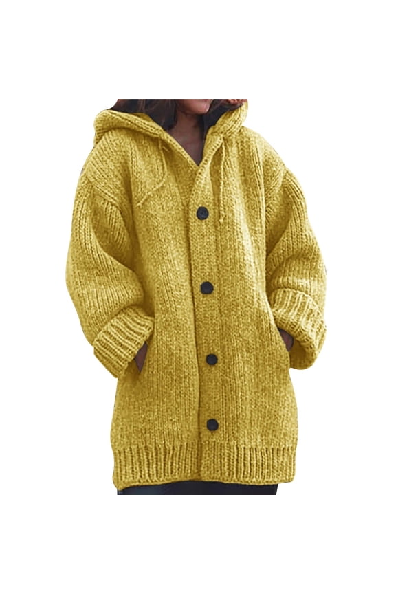Sweater Jacket for Women Plus Size Fall Winter Thick Solid Knit Mid Length Coat