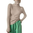 thumbnail image 1 of BOOMILK Sweaters for Women Plus Size Turtleneck Ribbed Knit Sweater Top Long Sleeve Solid Slim Fit Jumper Pullover Brown, 1 of 4