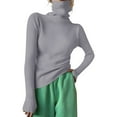 thumbnail image 1 of BOOMILK Sweaters for Women Plus Size Turtleneck Ribbed Knit Sweater Top Long Sleeve Solid Slim Fit Jumper Pullover Gray, 1 of 5