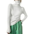 thumbnail image 1 of BOOMILK Sweaters for Women Plus Size Turtleneck Ribbed Knit Sweater Top Long Sleeve Solid Slim Fit Jumper Pullover White, 1 of 4