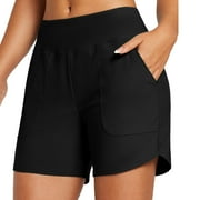 BOOMILK Swim Shorts for Women Elastic High Waisted Swim Bottoms Swimsuit Tankinis Beach Board Shorts