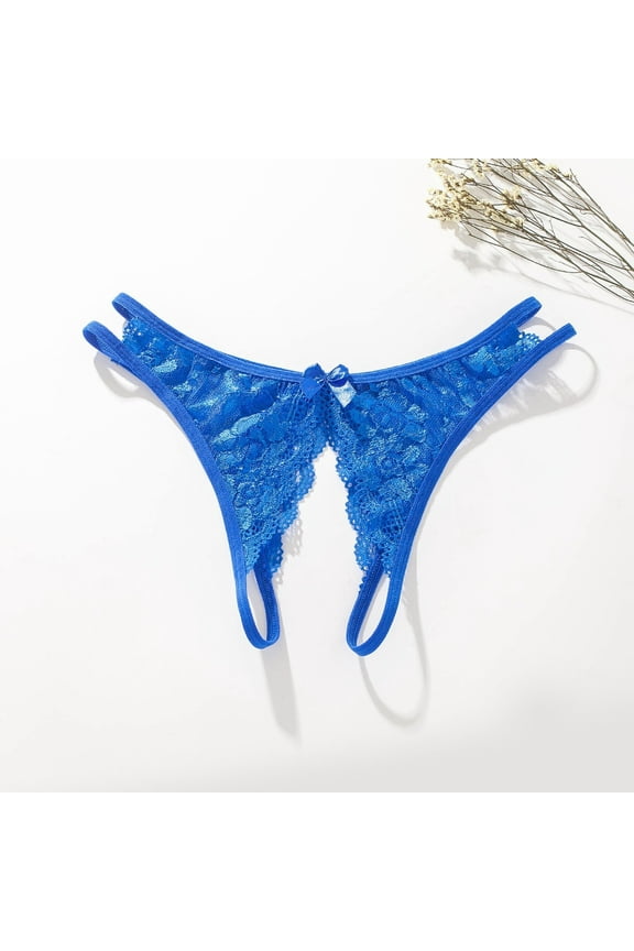 Thongs for Women Underwear Open crotchs Oversized T Shaped Lace Sexy Floral Blue