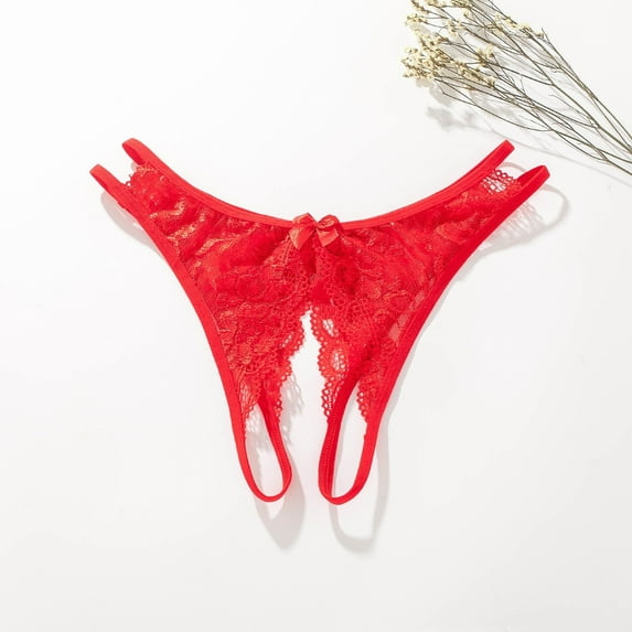 BOOMILK Thongs for Women Underwear Open crotchs Oversized T Shaped Lace Sexy Floral Red