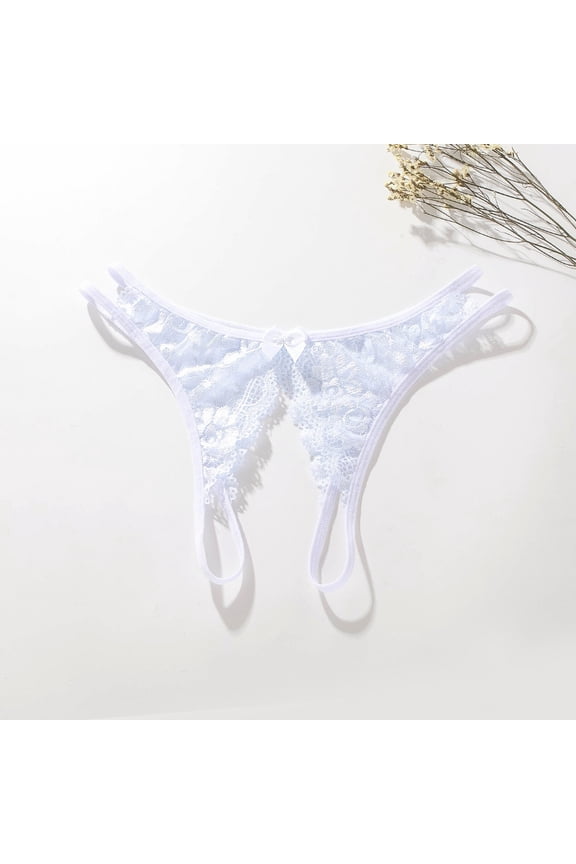 Thongs for Women Underwear Open crotchs Oversized T Shaped Lace Sexy Floral White