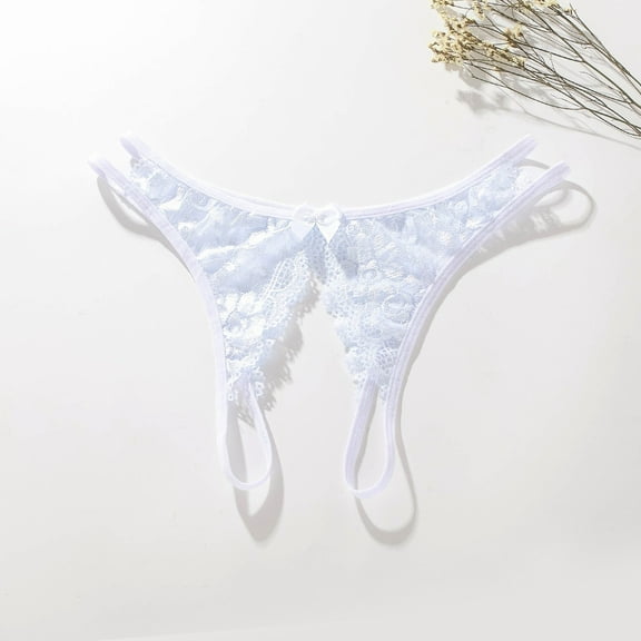 BOOMILK Thongs for Women Underwear Open crotchs Oversized T Shaped Lace Sexy Floral White