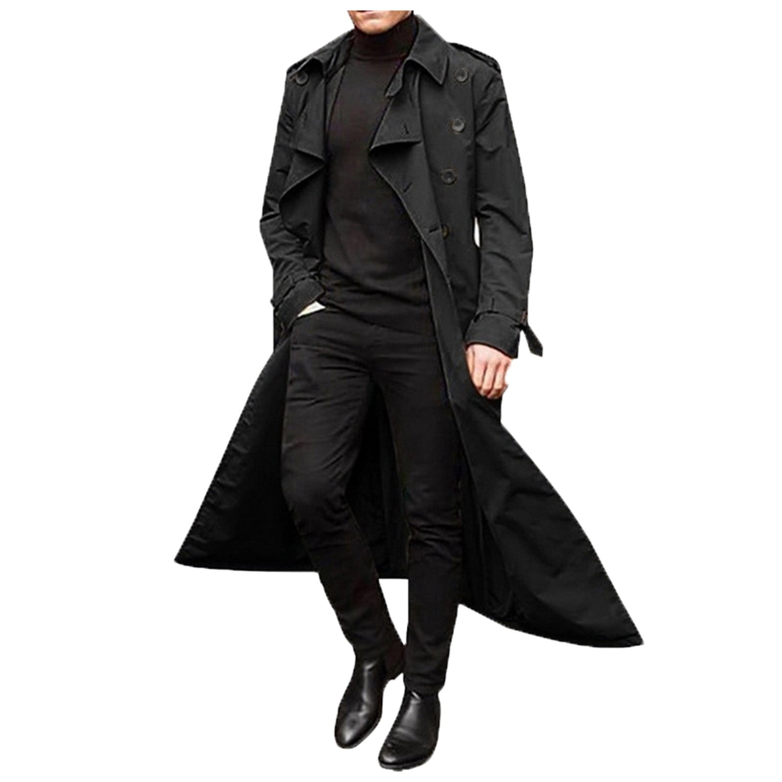 Shpwfbe Men's Double Breasted Trench Coat with Belt, Warm Shpwfbe Men's Double Breasted Trench Coat with Belt, Warm
