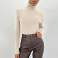 thumbnail image 1 of BOOMILK Turtleneck Sweaters for Women Slim Fit Lightweight Long Sleeve Undershirt Warm Knitted Pullover Beige, 1 of 9