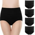 thumbnail image 1 of BOOMILK Underwear for Women High Waisted Cotton Stretch Briefs Soft Full Coverage Panties 4P Black, 1 of 4