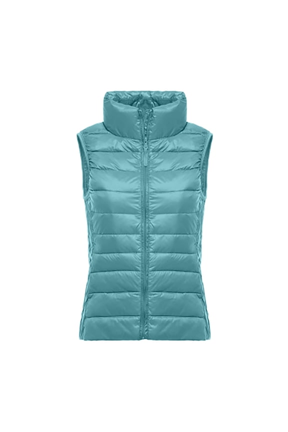 Winter Puffer Vest Women Solid Color Sleeveless Zip Up Down Jacket Plus Size Warm Coat