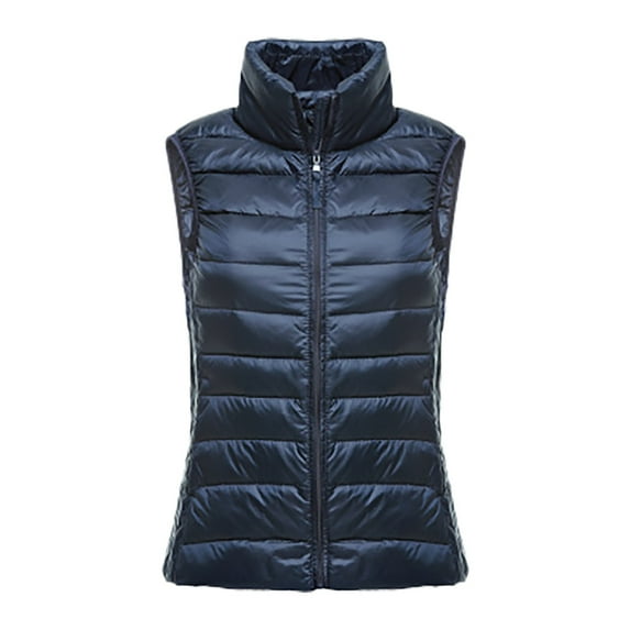 BOOMILK Winter Puffer Vest Women Solid Color Sleeveless Zip Up Down Jacket Plus Size Warm Coat