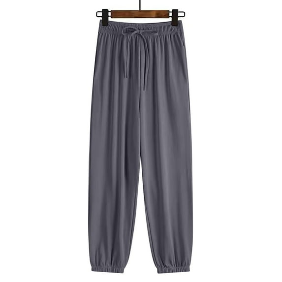 BOOMILK Women Ice Silk Sweatpants Women Loose Bunched Feet Summer Thin Casual Sanitary Pants Drape Thin Oversized Wide Leg Grey