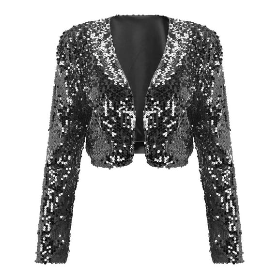 BOOMILK Women Sequin Blazers Party Long Sleeve Cropped Cardigan
