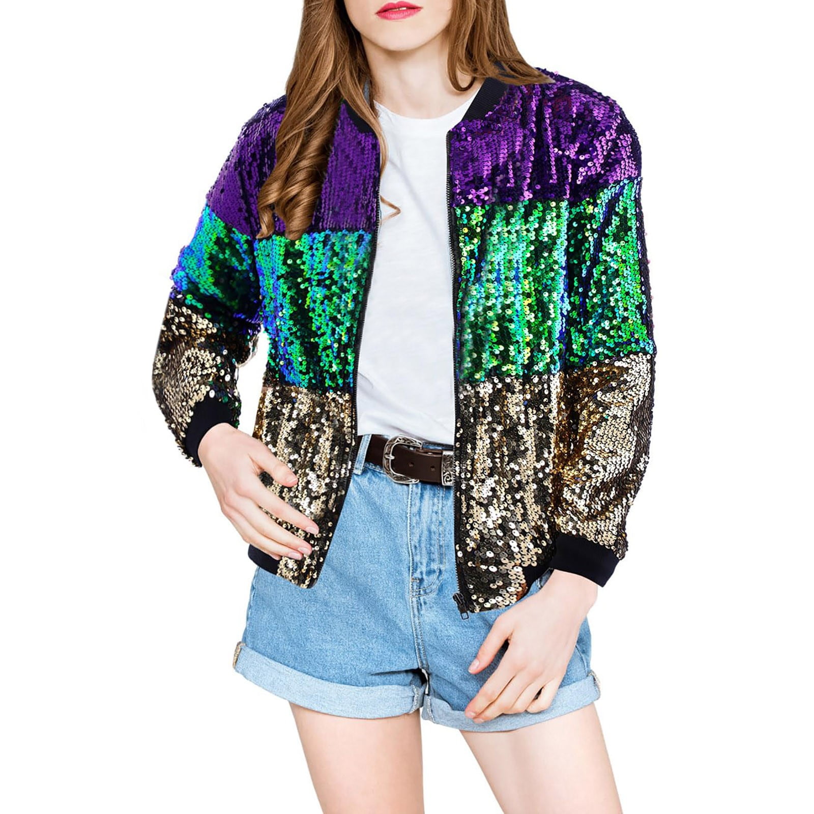 mardi gras sequin bomber jacket