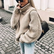 BOOMILK Women Turtleneck Sweater Casual Knitted Solid Long Sleeve Pullover