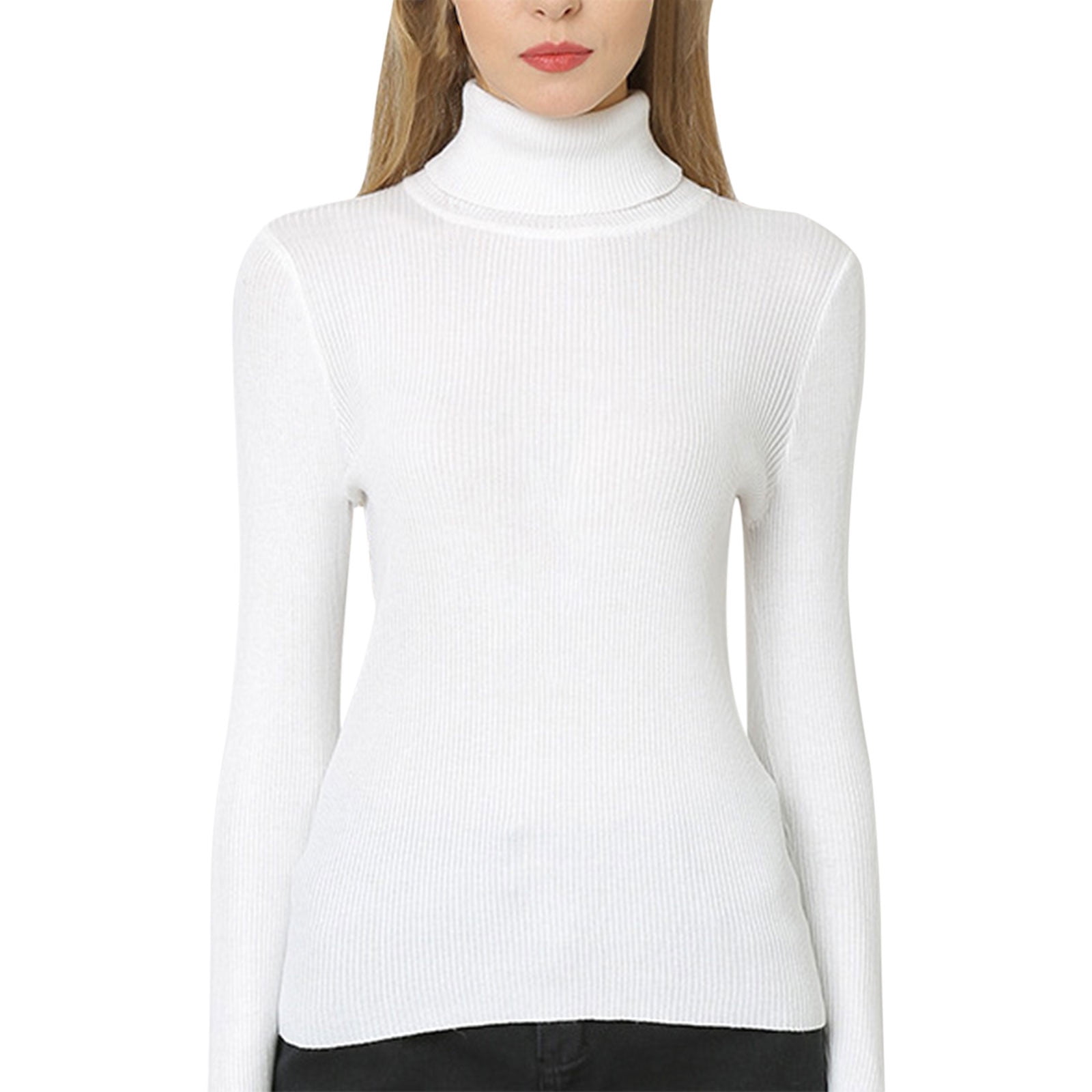 BOOMILK Women's Ribbed Turtleneck Sweater Slim Fit Lightweight Long ...