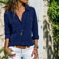 thumbnail image 1 of BOOMILK Womens Button Up Shirts Rolled Long Sleeve Turndown Collar V Neck Casual Work Blouses Navy, 1 of 5