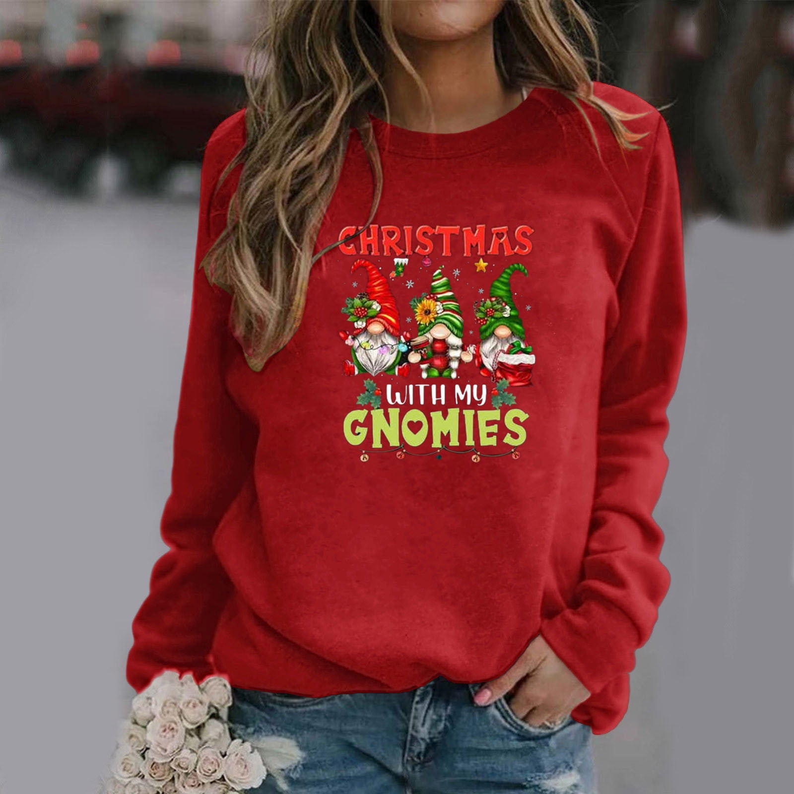 BOOMILK Womens Christmas Sweatshirts Trendy Round Neck Long Sleeve Top