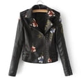 thumbnail image 1 of BOOMILK Womens Leather Jacket Casual Long Sleeve Embroidered Studded Zipper Slim Black, 1 of 1