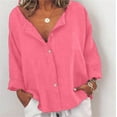 thumbnail image 1 of BOOMILK Womens Linen Shirts Solid Color Long Sleeve Button Down Shirt Dressy Casual Blouses Oversized Tunic Tops Hot Pink, 1 of 9