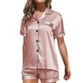 thumbnail image 1 of BOOMILK Womens Satin Pajamas Set Plus Size Short Sleeve Silky Sleepwear Button Down Loungewear 2 Piece Pjs Shorts Set, 1 of 5