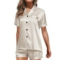 thumbnail image 1 of BOOMILK Womens Satin Pajamas Set Short Sleeve Silky Sleepwear Button Down Loungewear 2 Piece Pjs Shorts Set, 1 of 5