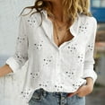 thumbnail image 1 of BOOMILK Womens V Neck Button Down Linen Shirts Long Sleeve Blouses Roll Up Casual Work Plain Printed Tops White, 1 of 5