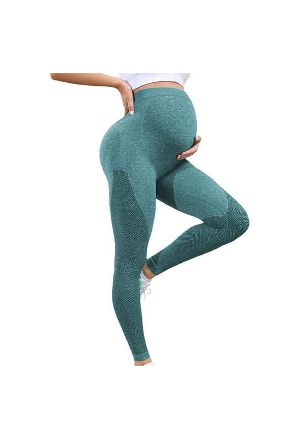 Yoga Pants for Women Maternity Clothing High Waisted Slim Elastic Workout Leggings Blue
