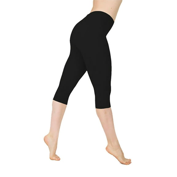 BOOMILK Yoga Pants for Women Plus Size Slim Fit Elastic High Waisted Yoga Cropped Leggings Workout Biker Skinny Capris Black
