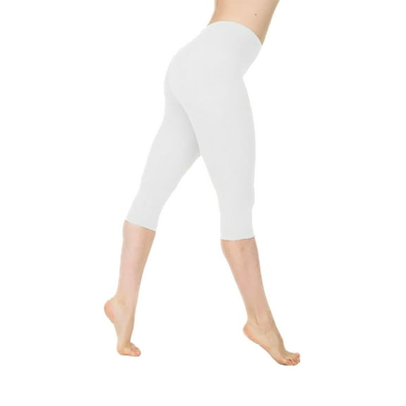 BOOMILK Yoga Pants for Women Plus Size Slim Fit Elastic High Waisted Yoga Cropped Leggings Workout Biker Skinny Capris White