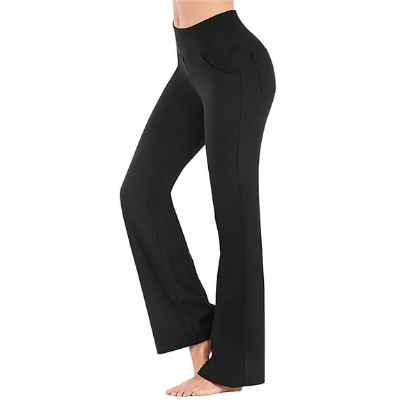 BOOMILK Yoga Pants for Women Plus Size Solid Color Loose Flare Leg High Waisted Casual Girls Yoga Trousers Black