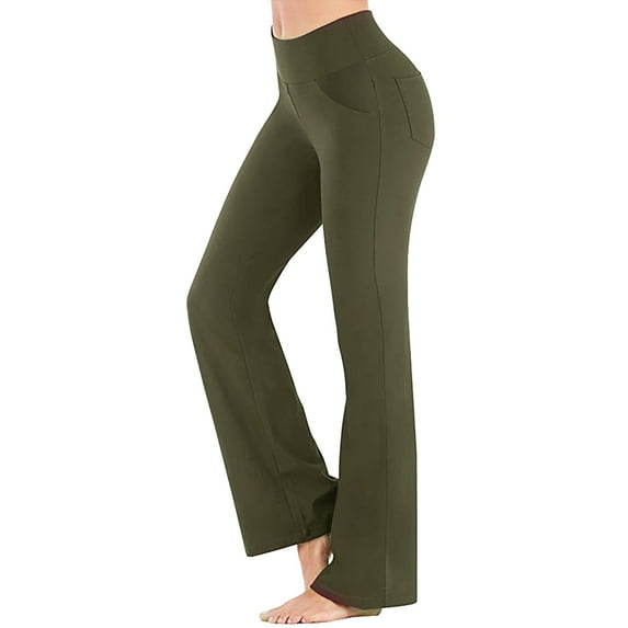 BOOMILK Yoga Pants for Women Plus Size Solid Color Loose Flare Leg High Waisted Casual Girls Yoga Trousers Green