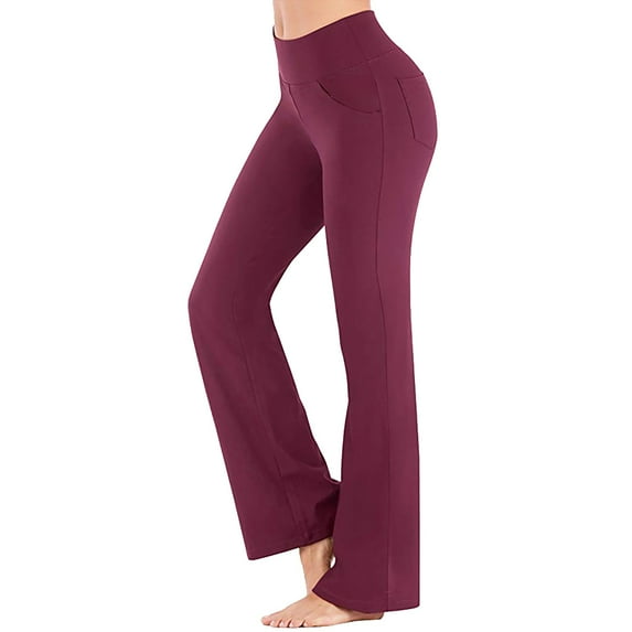 BOOMILK Yoga Pants for Women Plus Size Solid Color Loose Flare Leg High Waisted Casual Girls Yoga Trousers Red