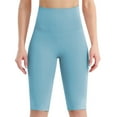 thumbnail image 1 of BOOMILK Yoga Shorts for Women High Waist Tight Sports Elastic Solid Color Fitness Knee Length Pants Blue, 1 of 5