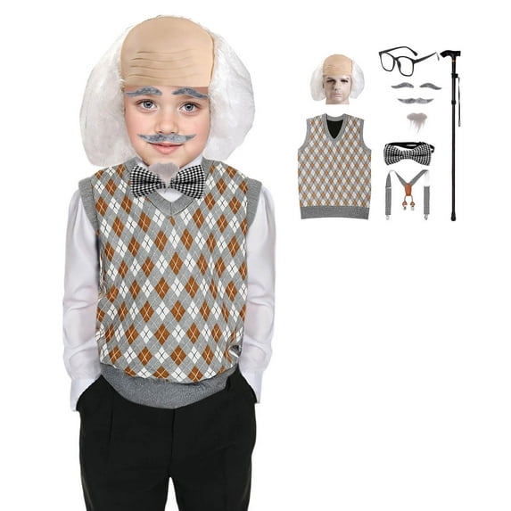 BOOMNY 100 Days Of School Grandpa Set Grandpa Dress Up Children Old Fancy Outfit Boys Girls For Carnival Party Funny Childrens Clothing Set