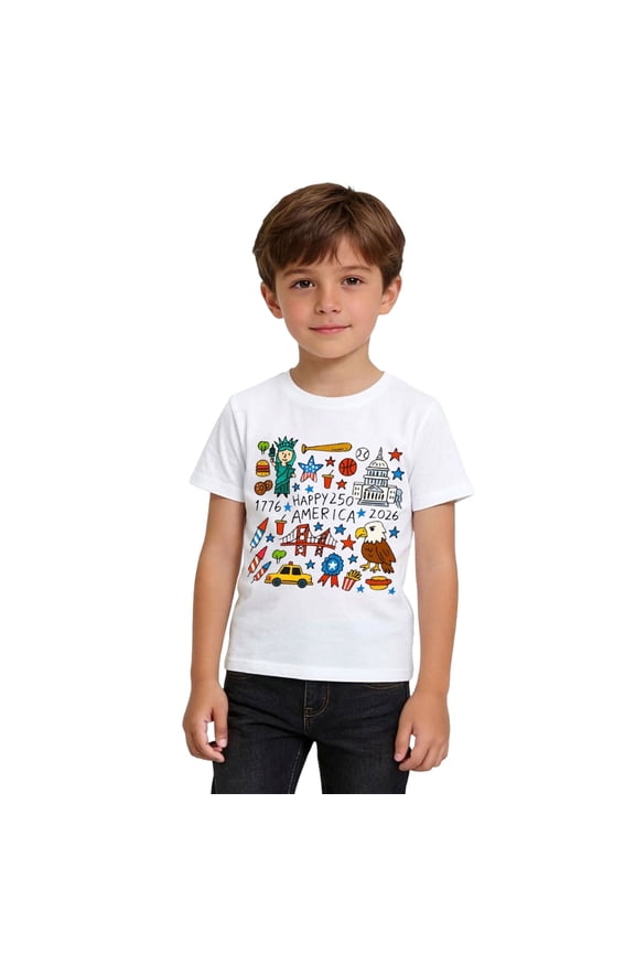 250 Anniversary Usa Toddler Boys Long Sleeve T Shirts Patriotic Usa 1776-2026 Graphic 4Th Of July T-Shirts Loose Tee Shirts, Sizes 2-3 Years