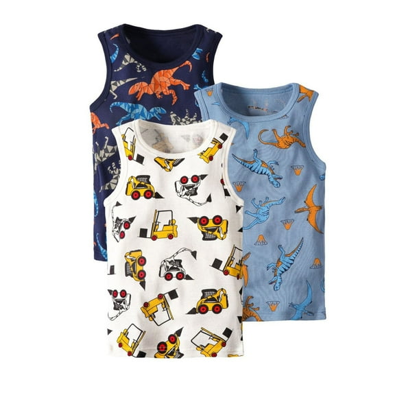 BOOMNY 3 Pack Toddler Infants Boys Tank Tops Sleeveless T Shirts for Boys Cartoon Graphic Breathable Loose Fit Cozy Childrens Athletic Tees