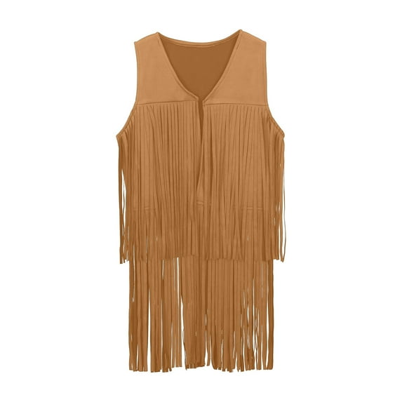 BOOMNY Halloween 60S 70S Western Cowboy Cow Girl Vest Outfits Hippie Set Kids Girls Fringe Tassel Vest Party Carnival Party Performance Shirts