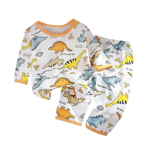 BOOMNY Autumn Pajamas Set For Boys Short Sleeve Cartoon Dinosaur Prints Pajama Tops Pants 2 Peice Sleepwear Set For Boys Cozy Loungewear