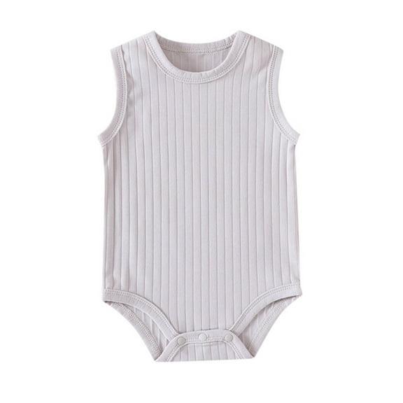 BOOMNY Baby Boy Girl Romper Solid Color Ribbed Sleeveless Bodysuit Knitted Jumpsuit 0-3 Months