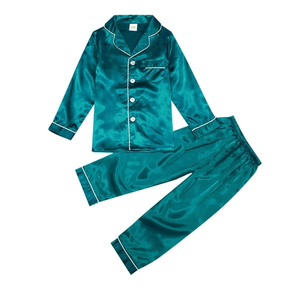 BOOMNY Baby Boys 2 Peice Pajamas Sets Solid Long Sleeve Satin Sleepwear Tops Pants Pjs Set for Kids Cozy Loungewear Homewear