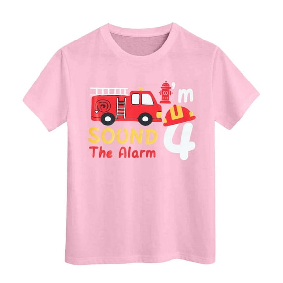 BOOMNY Baby Boys T-Shirts Short Sleeve Cartoon Fire Engine Printed Tshirt For Boys Soft Breathable Summer Shirt Tops Leisure Children's Dailywear