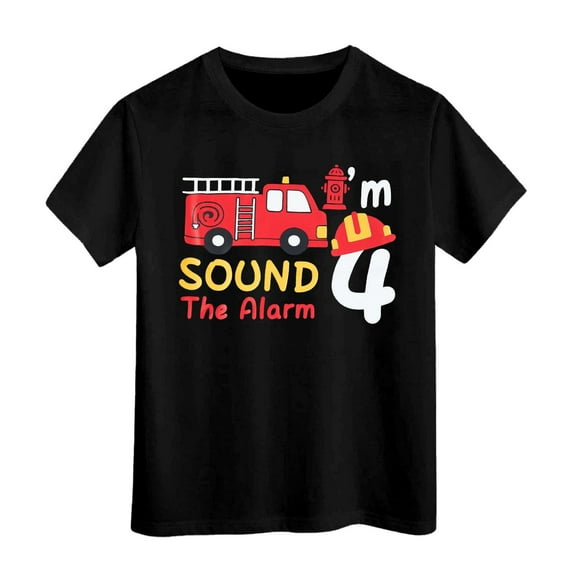 BOOMNY Baby Boys T-Shirts Short Sleeve Cartoon Fire Engine Printed Tshirt For Boys Soft Breathable Summer Shirt Tops Leisure Children's Dailywear