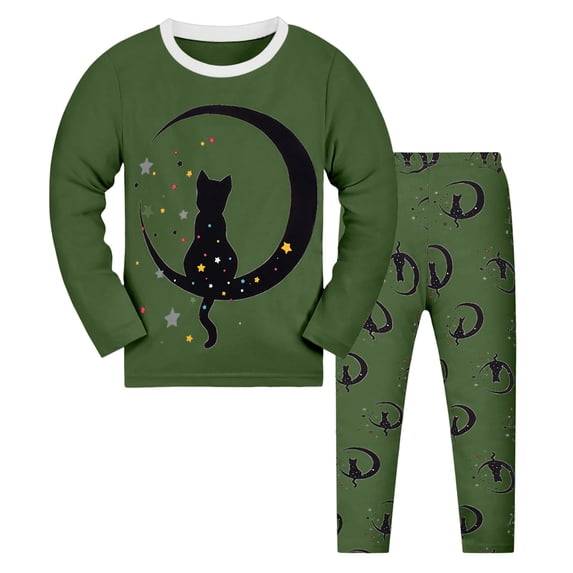 BOOMNY Baby Girls 2 Peice Pajamas Sets Black Cat Graphic Long Sleeve Sleepwear Tops Pants Pjs Set for Kids Cozy Loungewear Homewear