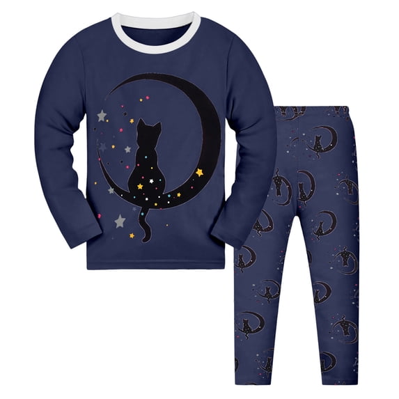 BOOMNY Baby Girls 2 Peice Pajamas Sets Black Cat Graphic Long Sleeve Sleepwear Tops Pants Pjs Set for Kids Cozy Loungewear Homewear
