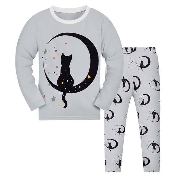 BOOMNY Baby Girls 2 Peice Pajamas Sets Black Cat Graphic Long Sleeve Sleepwear Tops Pants Pjs Set for Kids Cozy Loungewear Homewear