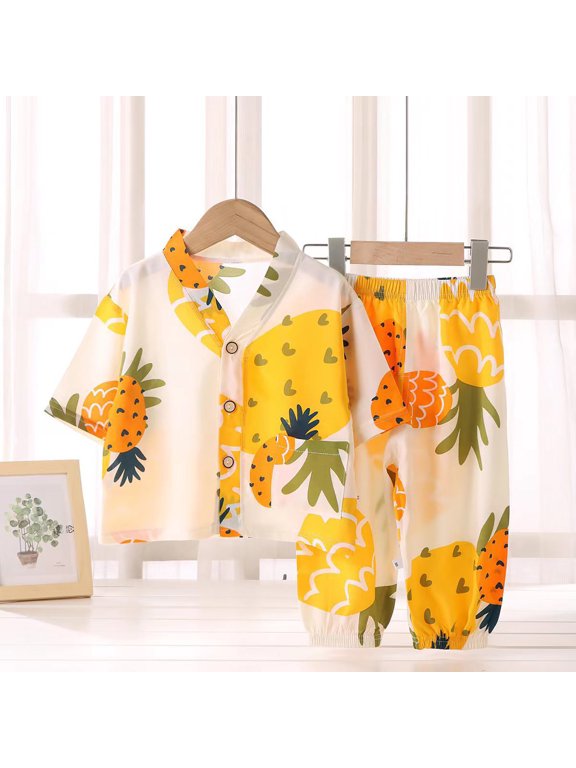 Baby Girls 2 Peice Pajamas Sets Graphic Short Sleeve Buttons Sleepwear Tops Pants Pjs Set for Kids Cozy Loungewear Homewear
