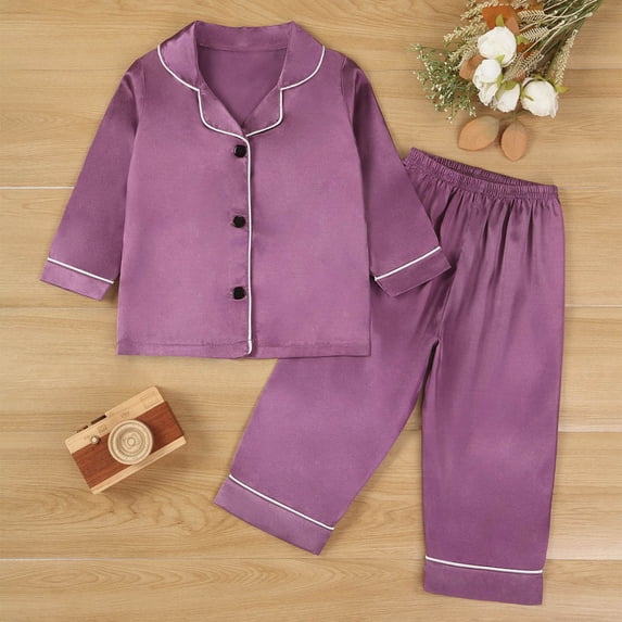 BOOMNY Baby Girls 2 Peice Pajamas Sets Soft Long Sleeve Buttons Sleepwear Tops Pants Pjs Set for Kids Cozy Loungewear Homewear