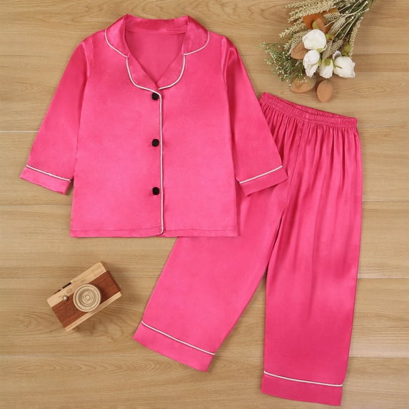 BOOMNY Baby Girls 2 Peice Pajamas Sets Soft Long Sleeve Buttons Sleepwear Tops Pants Pjs Set for Kids Cozy Loungewear Homewear