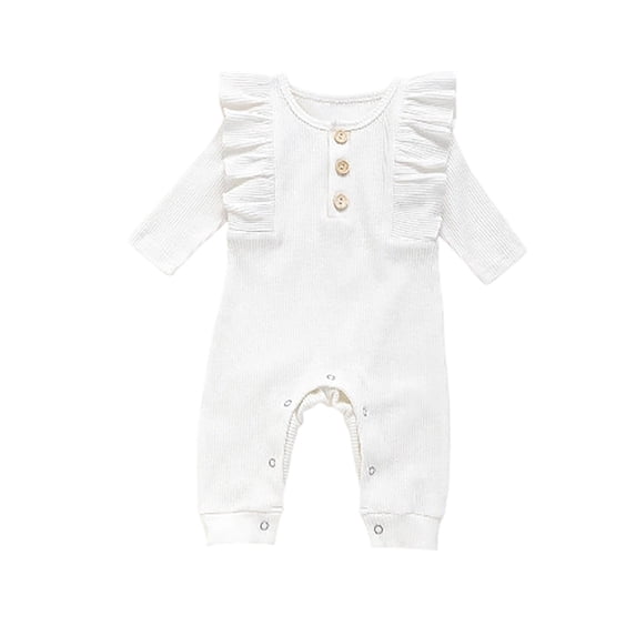BOOMNY Baby Girls Knit Jumpsuits Solid Long Sleeve Ruffled Romper for Kids Soft Baggy Fall Playsuits