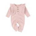 thumbnail image 1 of BOOMNY Baby Girls Knit Jumpsuits Solid Long Sleeve Ruffled Romper for Kids Soft Baggy Fall Playsuits, 1 of 2